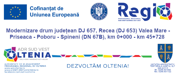 Modernizare drum județean DJ 657, Recea (DJ 653) Valea Mare – Priseaca – Poboru – Spineni (DN 67B), km 0+000–km 45+728